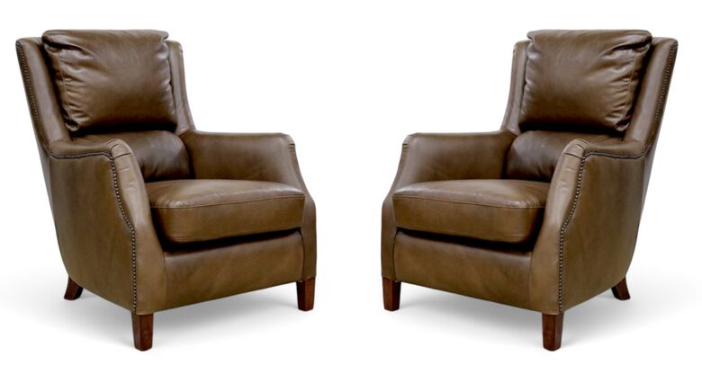 2 x Crofter Vintage Taupe Leather High Back Chairs