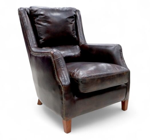 Crofter Vintage Tobacco Brown Leather Armchair – Distressed High Back Lounge Chair
