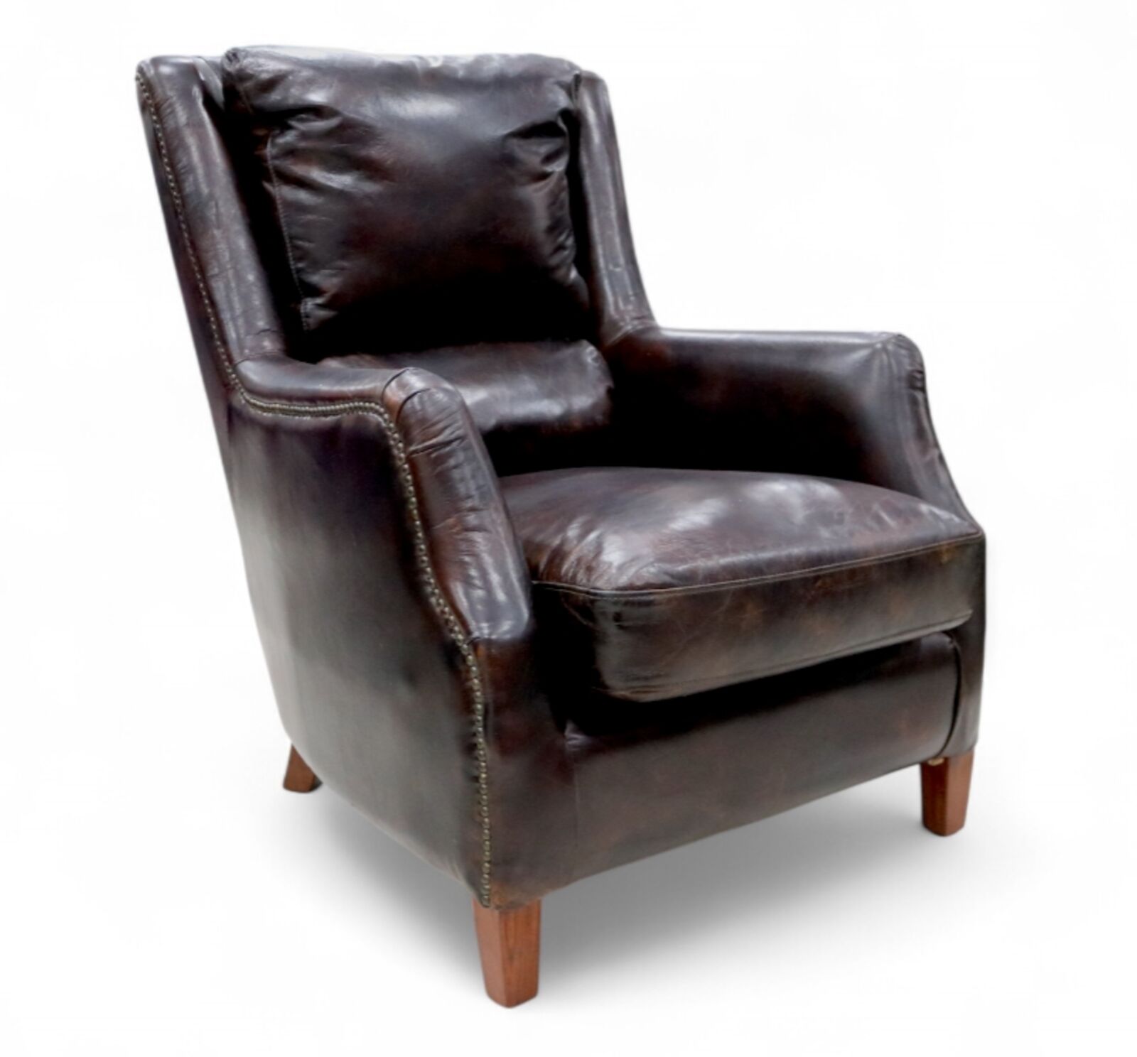 Crofter Vintage Tobacco Brown Leather Armchair    Distressed High Back Lounge Chair