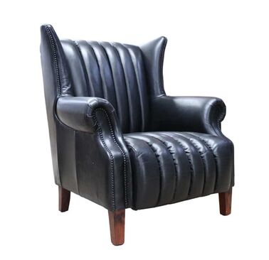 Cuban Cigar Vintage Black Distressed Leather Wingback Chair