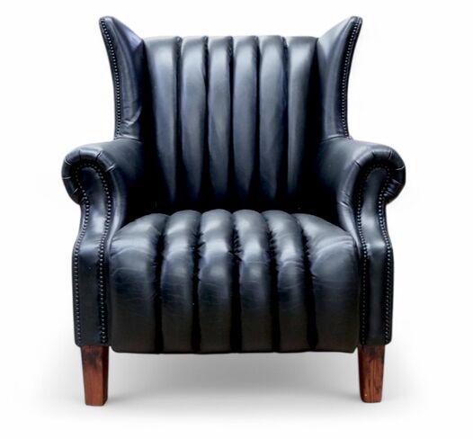 Cuban Cigar Vintage Black Distressed Leather Wingback Chair