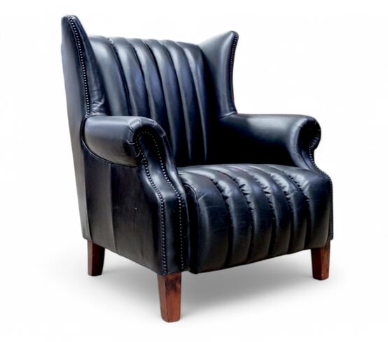Cuban Cigar Vintage Black Distressed Leather Wingback Chair