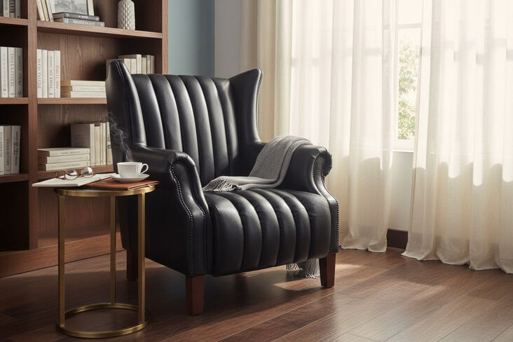 Cuban Cigar Vintage Black Distressed Leather Wingback Chair