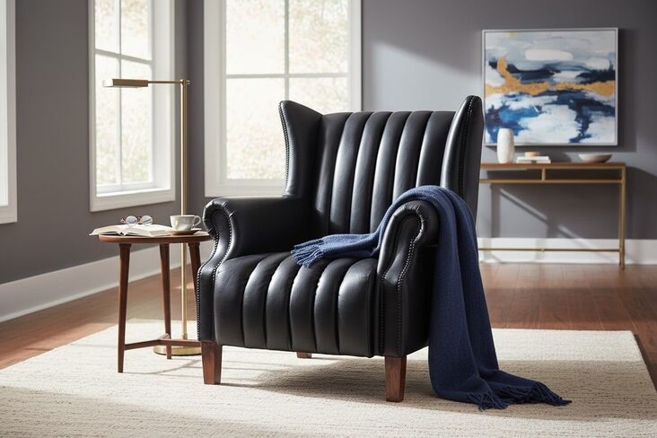 Cuban Cigar Vintage Black Distressed Leather Wingback Chair