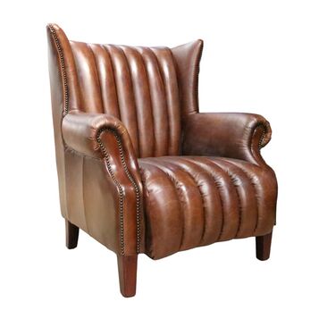 Cuban Cigar Vintage Brown Distressed Leather Wingback Chair