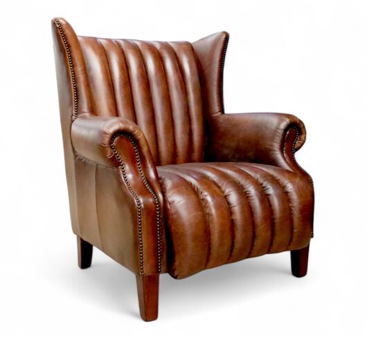 Cuban Cigar Vintage Brown Distressed Leather Wingback Chair