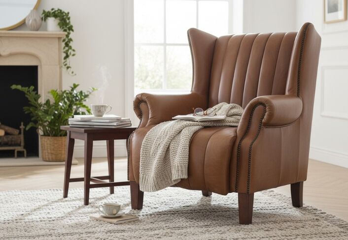 Cuban Cigar Vintage Tan Distressed Leather Wingback Chair