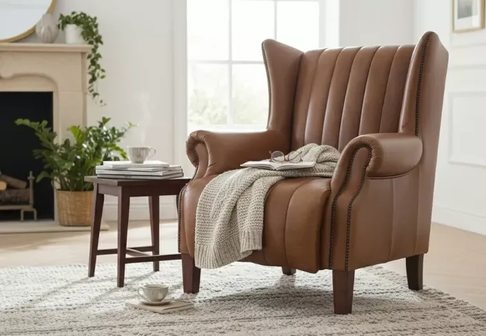 Cuban Cigar Vintage Tan Distressed Leather Wingback Chair