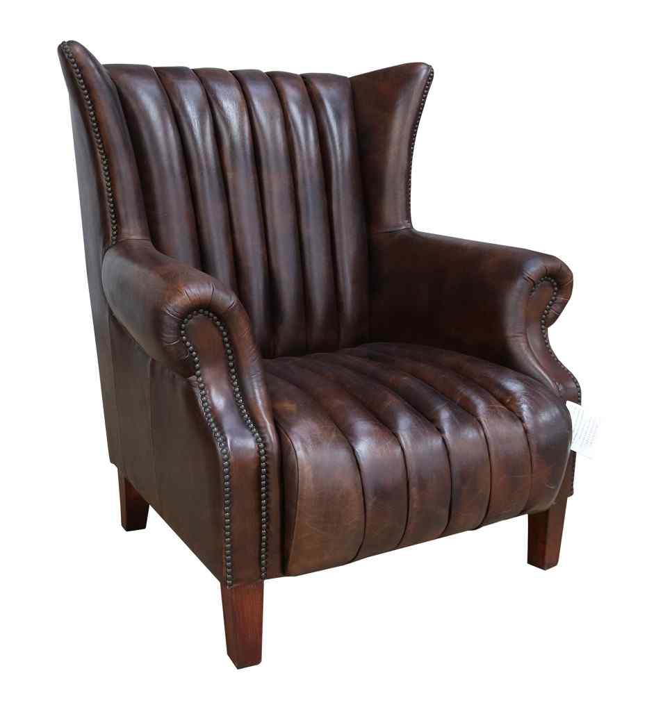Cuban Cigar Vintage Distressed Leather Wingback Chair Vintage