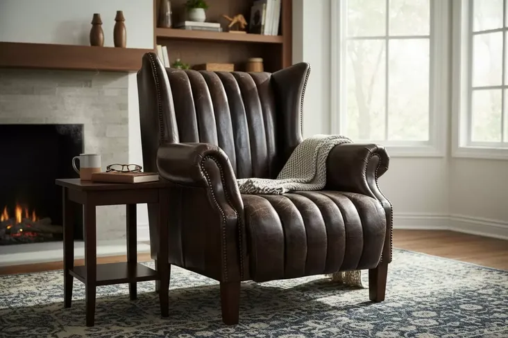 Cuban Cigar Vintage Tobacco Brown Leather Wingback Armchair – Timeless Luxury & Comfort