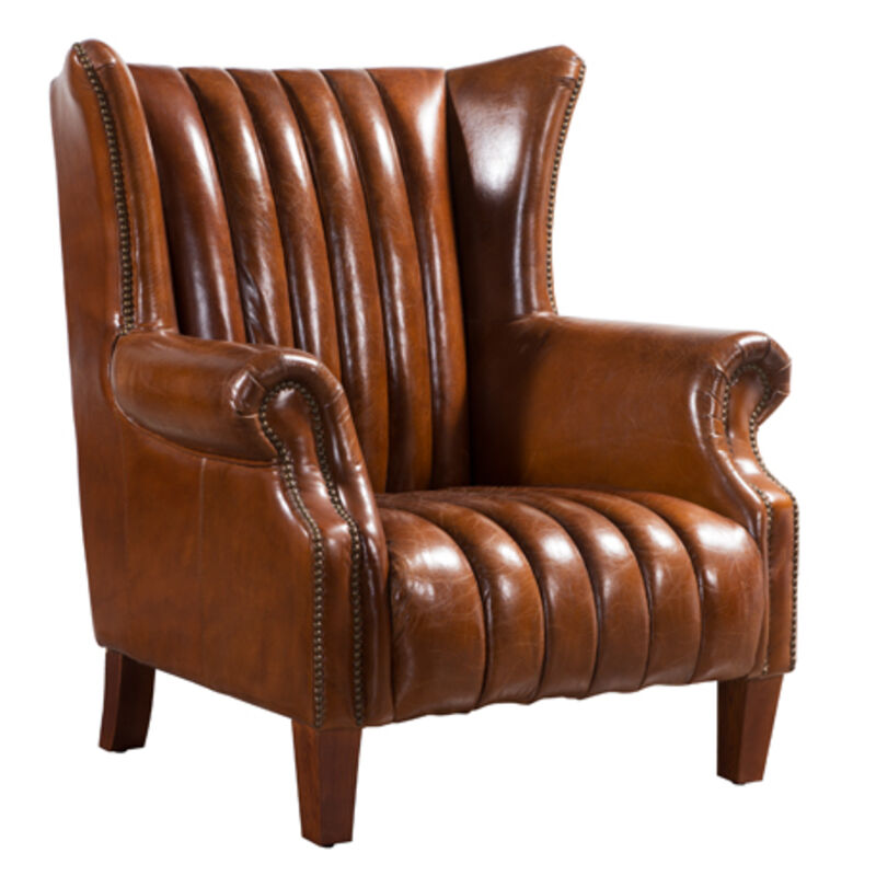 Product photograph of Cuban Cigar Vintage Distressed Leather Wingback Chair from Designer Sofas 4U