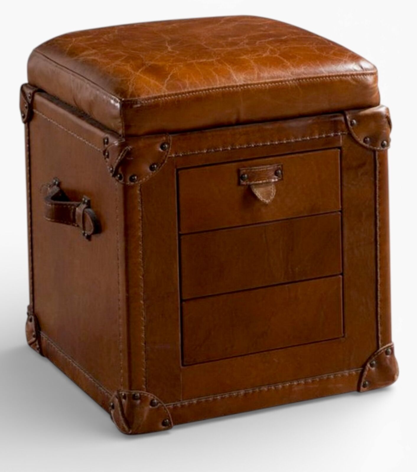 Cushion Top Vintage Antique Leather Trunk