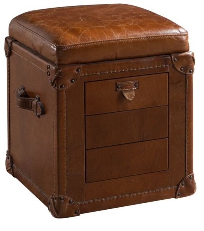 Product photograph of Cushion Top Vintage Antique Leather Trunk from Designer Sofas 4U