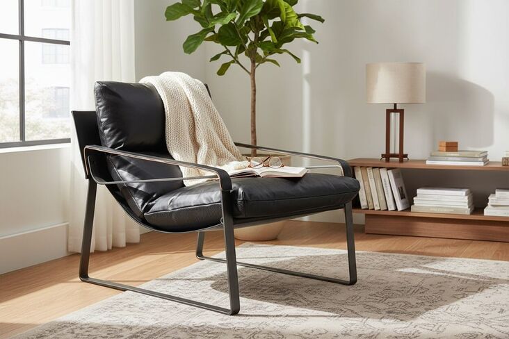 Dainton Black Leather Lounge Chair – Modern Industrial Accent Seating