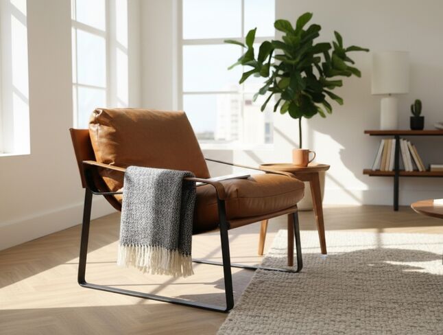 Dainton Modern Leather Lounge Chair Caramel Tan – Sleek Comfort Meets Timeless Style