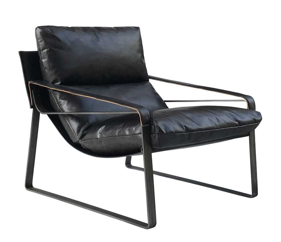 Dainton Black Leather Lounge Chair – Modern Industrial Accent