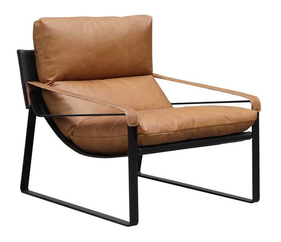 Dainton Vintage Leather Lounge Chair – Caramel Tan | Modern Industrial Armchair