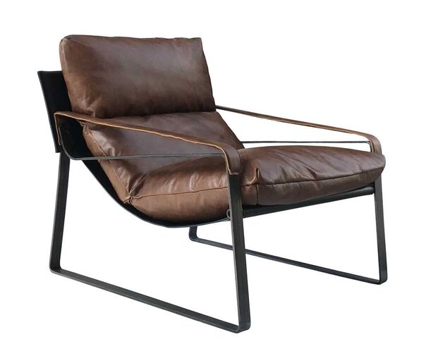 Dainton Vintage Leather Lounge Chair – Industrial Cuba Brown Accent Seating
