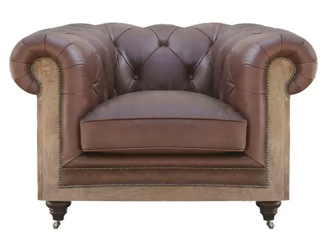 Deconstructed Chesterfield Club Chair Vintage Dark Brown Real Leather