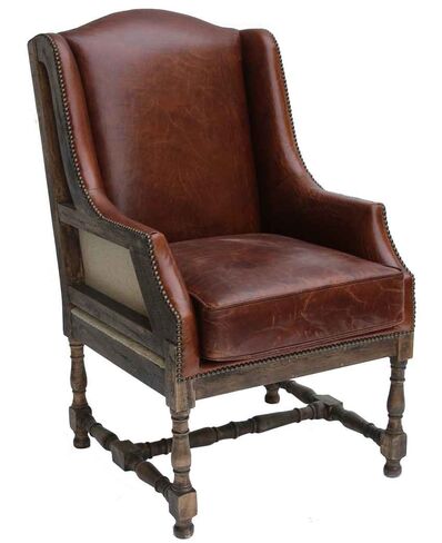Deconstructed Vintage Distressed Leather Wing Chair
