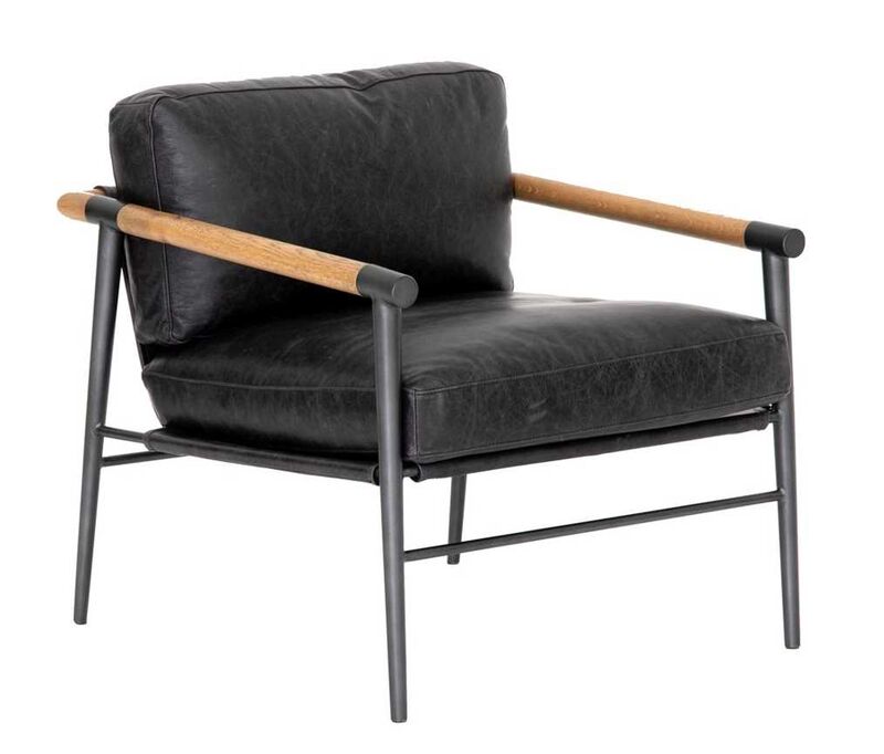 Product photograph of Demure Vintage Black Leather Armchair from Designer Sofas 4U