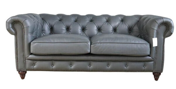 Earle Chesterfield 2 Seater Nappa Grey Real Leather Sofa