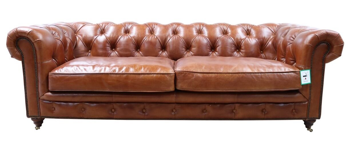 Earle Grande Chesterfield 3 Seater, Tan Leather Furniture