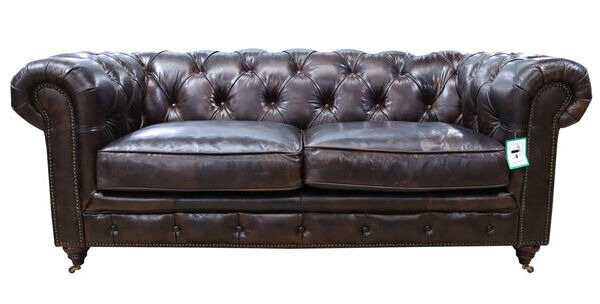 Earle Chesterfield Leather Sofa Tobacco Brown