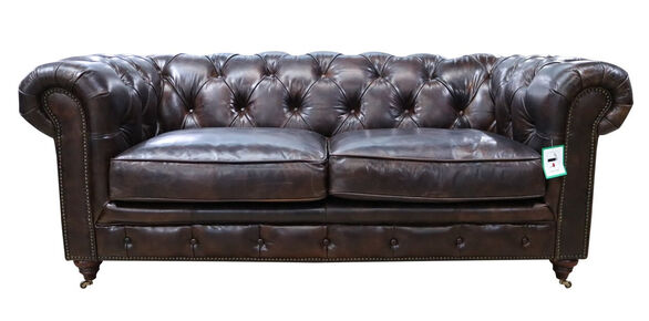 Earle Chesterfield Leather Sofa Tobacco Brown Leather