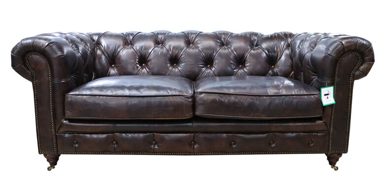 Earle Chesterfield Tobacco Brown Leather Sofa 2 Seater