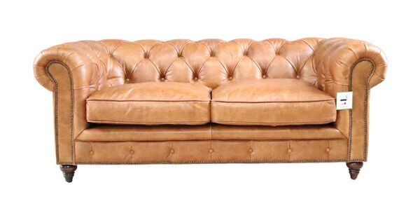 Earle Chesterfield 2 Seater Caramel Leather Sofa