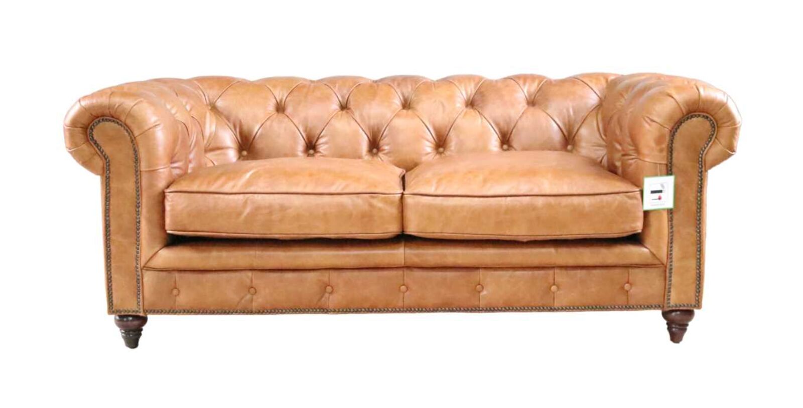 Product photograph of Earle Chesterfield Vintage Caramel Tan Nappa Leather Sofa 2 Seater from Designer Sofas 4U