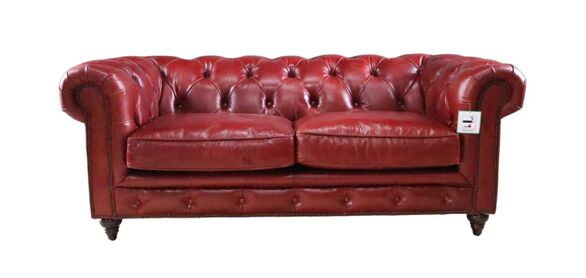 Earle Chesterfield Oxblood Red Leather Sofa 2 Seater