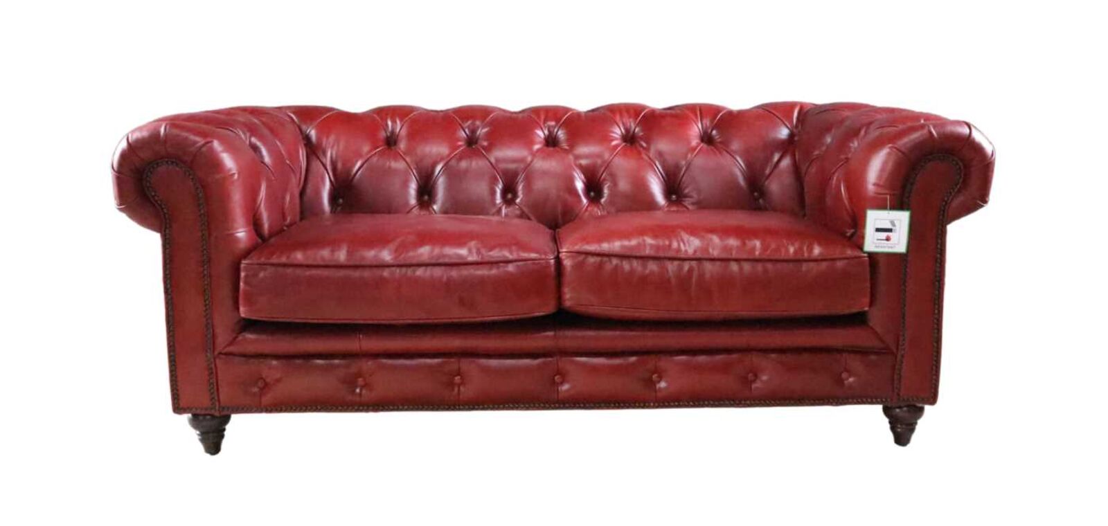Product photograph of Earle Chesterfield Oxblood Red Leather Sofa 2 Seater from Designer Sofas 4U