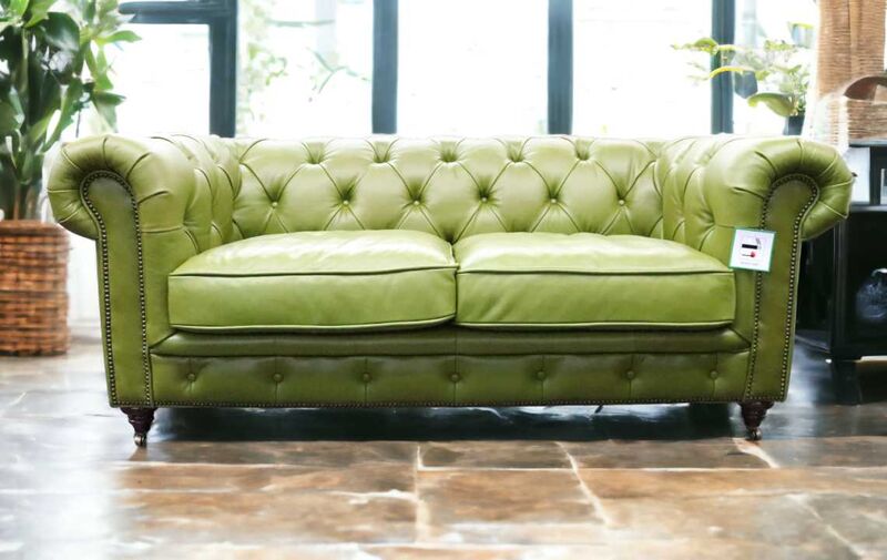 Product photograph of Earle Chesterfield Vintage 2 Seater Sofa Olive Green Nappa Amp Hellip from Designer Sofas 4U