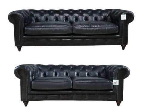 Earle Chesterfield Sofa Suite Black Leather