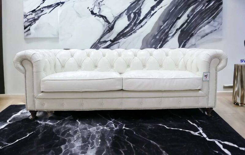 Product photograph of Earle Grande Chesterfield Vintage 3 Seater Nappa White Amp Hellip from Designer Sofas 4U