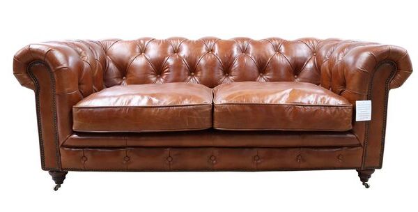 Earle Chesterfield Tan Leather Sofa