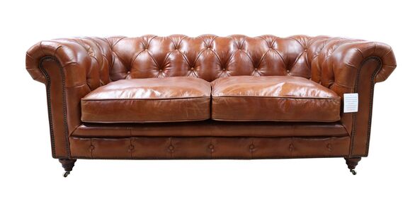 Earle Chesterfield Tan Leather Sofa