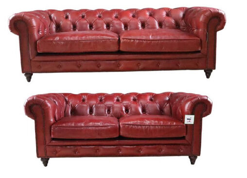 Earle Chesterfield Vintage 3 2 Distressed Rouge Red Real Leather Sofa Suite Designer Sofas4u