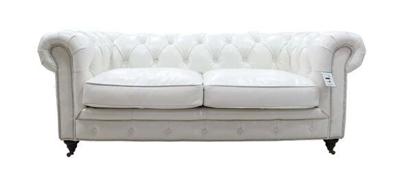 Earle Chesterfield Vintage 2 Seater Sofa White Nappa Real Leather