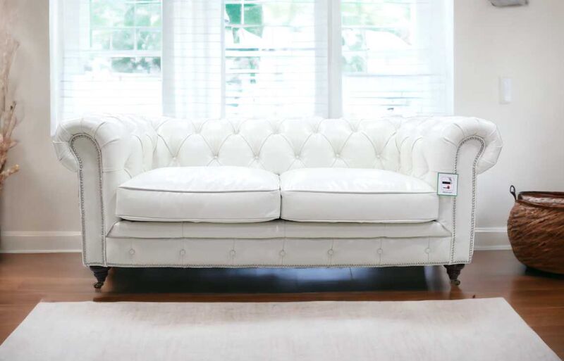 Product photograph of Earle Chesterfield Vintage 2 Seater Sofa White Nappa Real Leather from Designer Sofas 4U