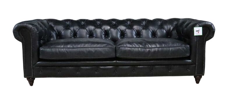 Product photograph of Earle Grande Chesterfield 3 Seater Vintage Black Real Leather Sofa from Designer Sofas 4U