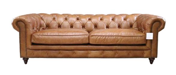 Earle Grande Chesterfield Nappa Caramal Tan Brown Leather Sofa 3 Seater