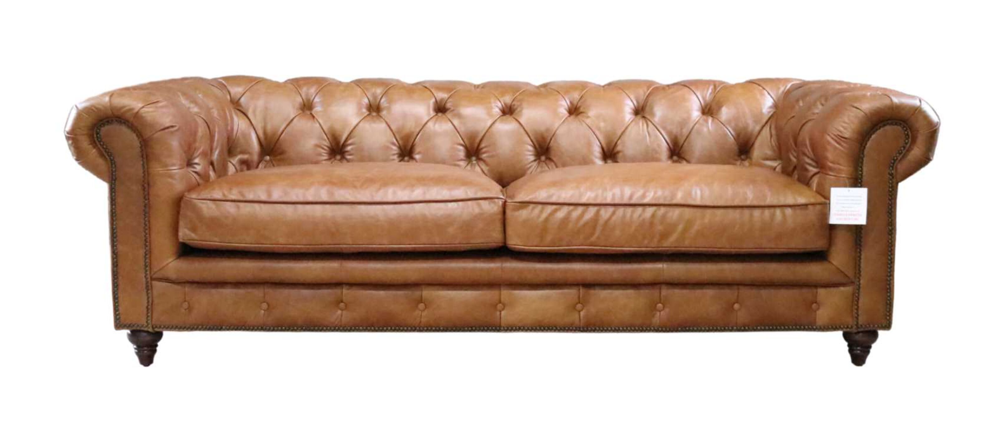 Earle Grande Chesterfield 3 Seater, Caramel Leather Sectional
