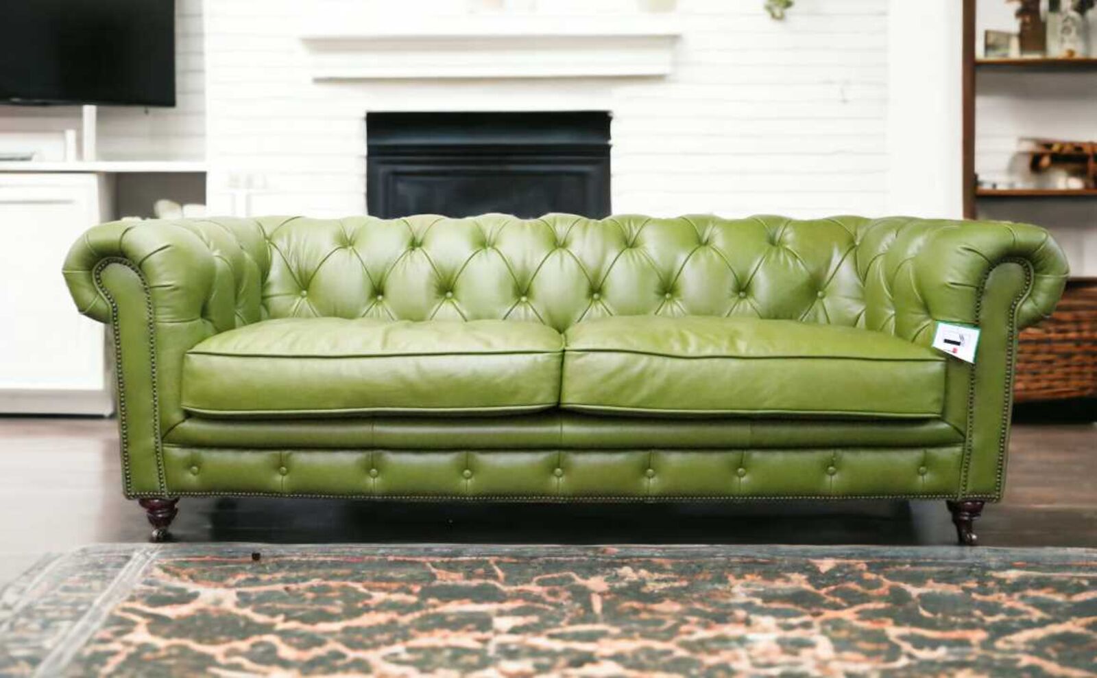 Product photograph of Earle Grande Chesterfield Vintage 3 Seater Nappa Olive Green Real Leather Sofa from Designer Sofas 4U