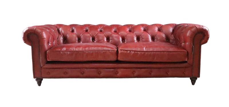 Product photograph of Earle Grande Chesterfield 3 Seater Oxblood Red Real Leather Sofa from Designer Sofas 4U
