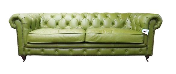 Earle Grande Chesterfield Vintage 3 Seater Nappa Olive Green Real Leather Sofa