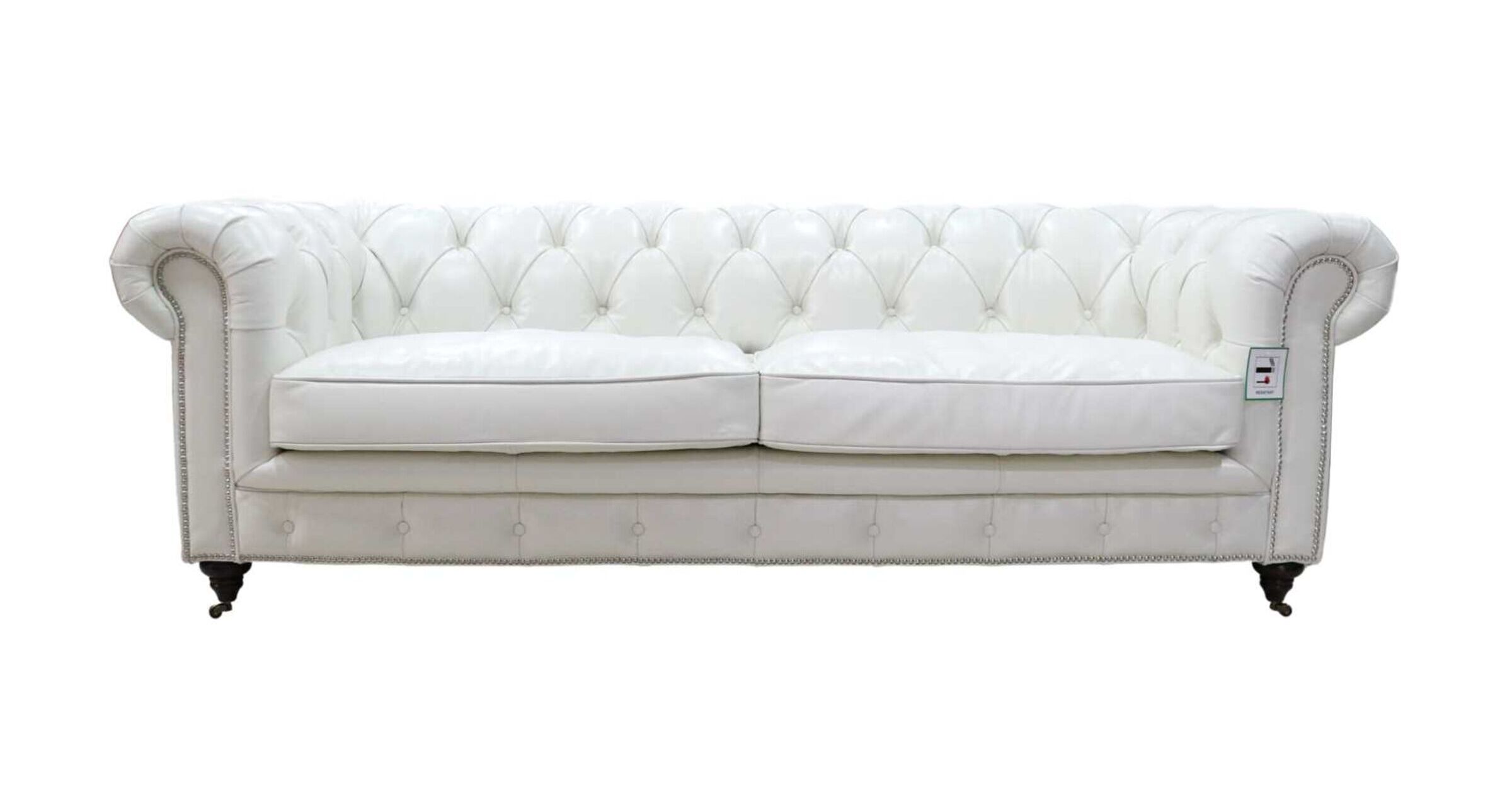 Earle Grande Chesterfield Vintage 3 Seater Nappa White Real Leather