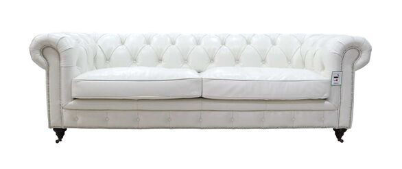 Earle Grande Chesterfield Vintage 3 Seater Nappa White Real Leather Sofa